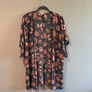 Maurices Navy and Pink Floral Kimono